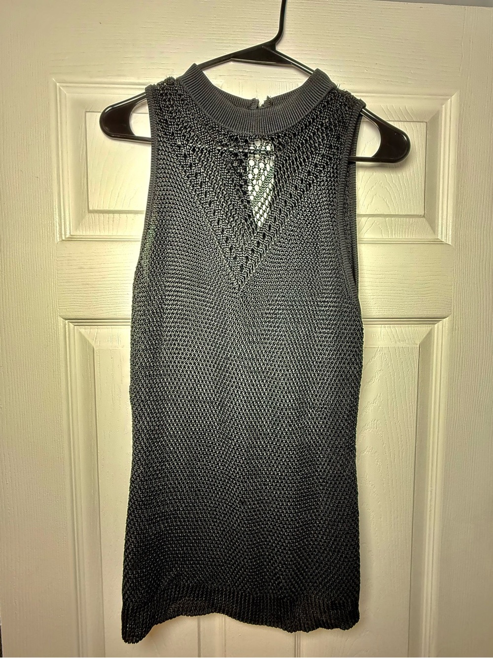 White House Black Market Black Open Knit Sleeveless Mock Neck
